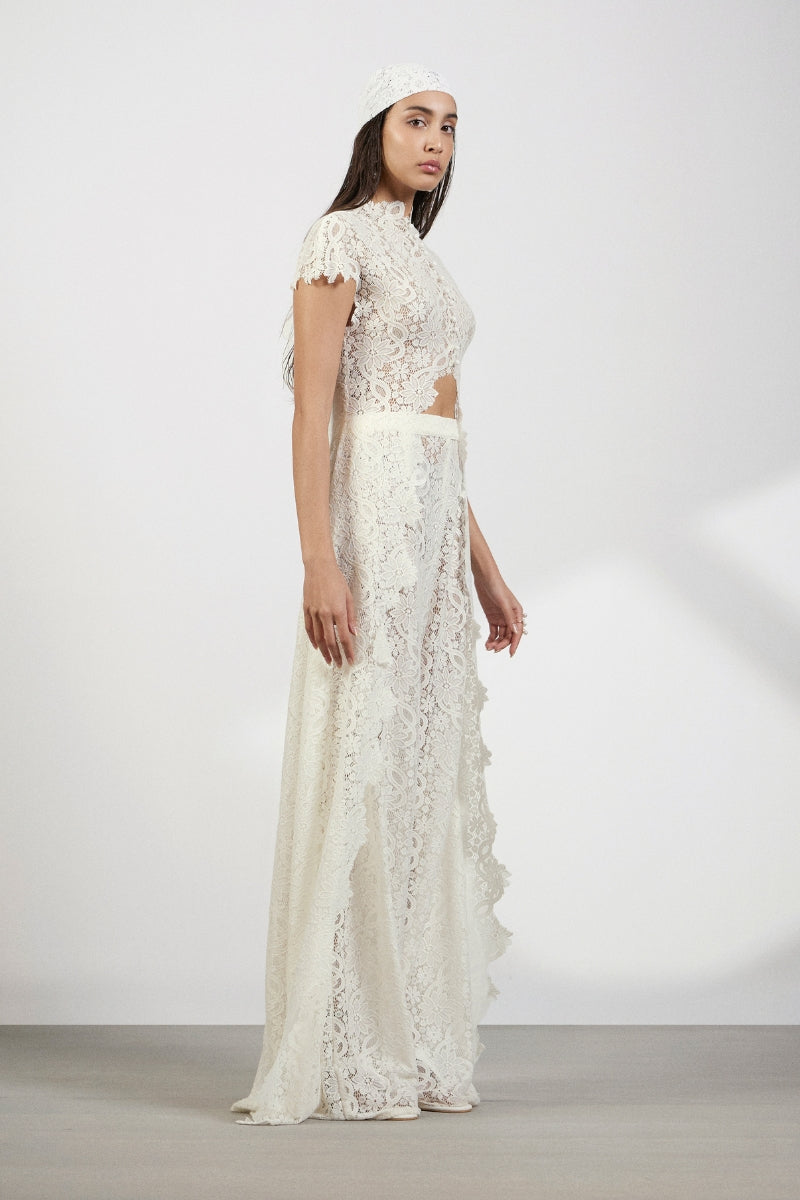 Women's Solid-Color Lace Dress and Pants Set