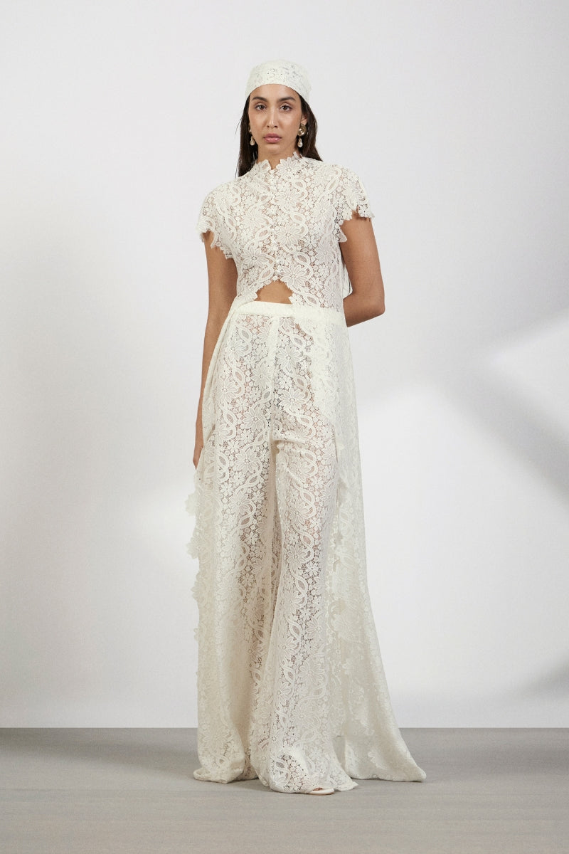 Women's Solid-Color Lace Dress and Pants Set