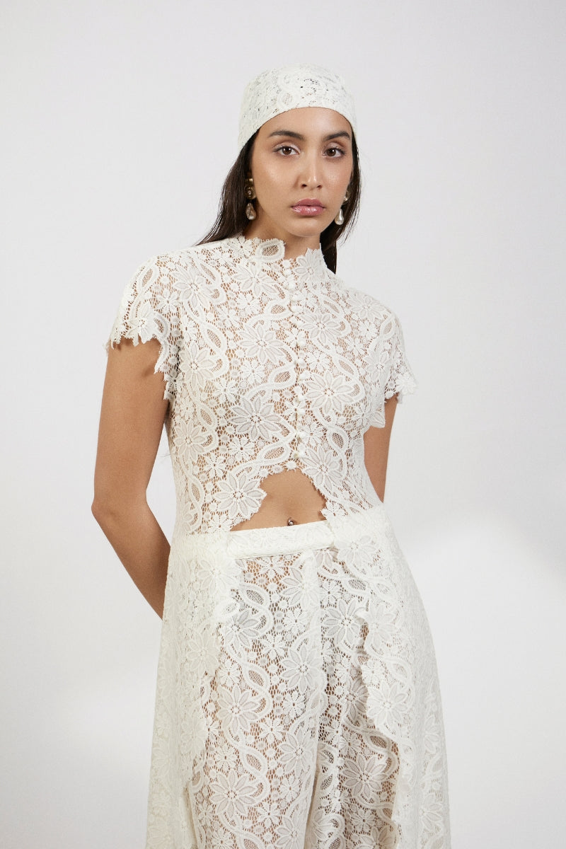 Women's Solid-Color Lace Dress and Pants Set