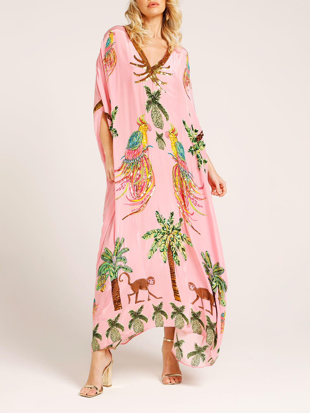 lusailstore - dropped sleeve coconut tree print dress （Buy 2 Free Shipping)