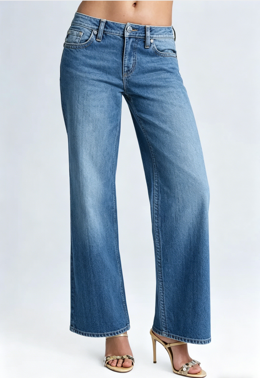 Mid Rise Tummy Control Wide Leg Jeans (Buy 2 Free Shipping)
