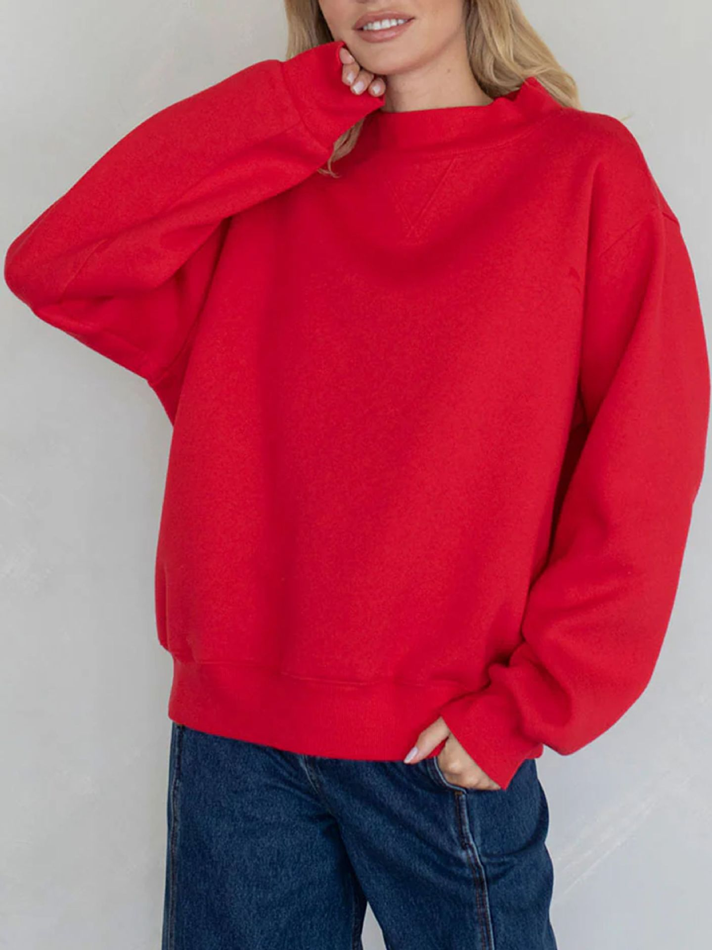 Fleece Mock Neck Pullover Sweatshirt（Buy 2 Free Shipping)