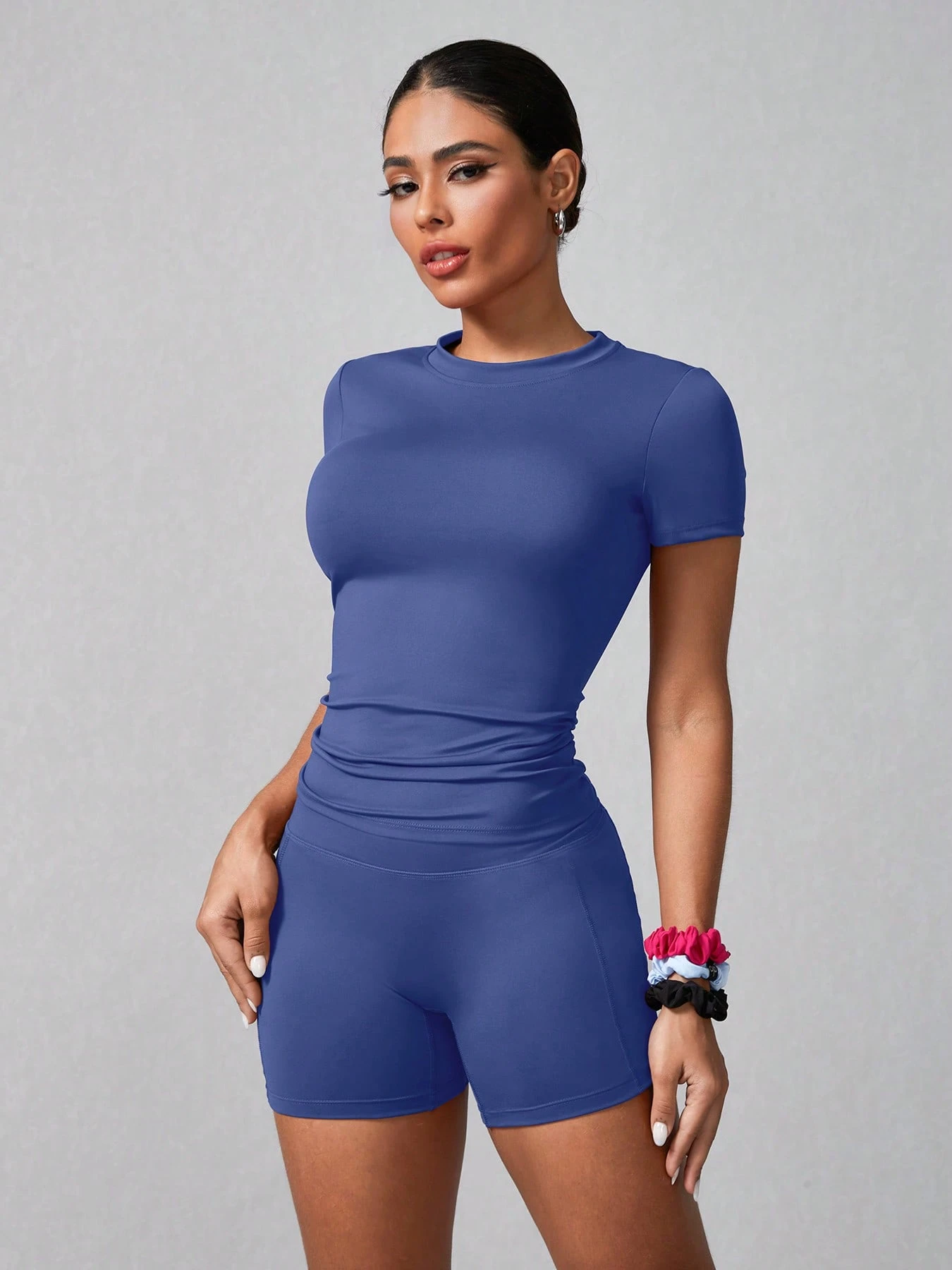 Women's Simple Solid Color Short Sleeve Shorts Sports Set Pink Summer (Buy 2 Free Shipping)