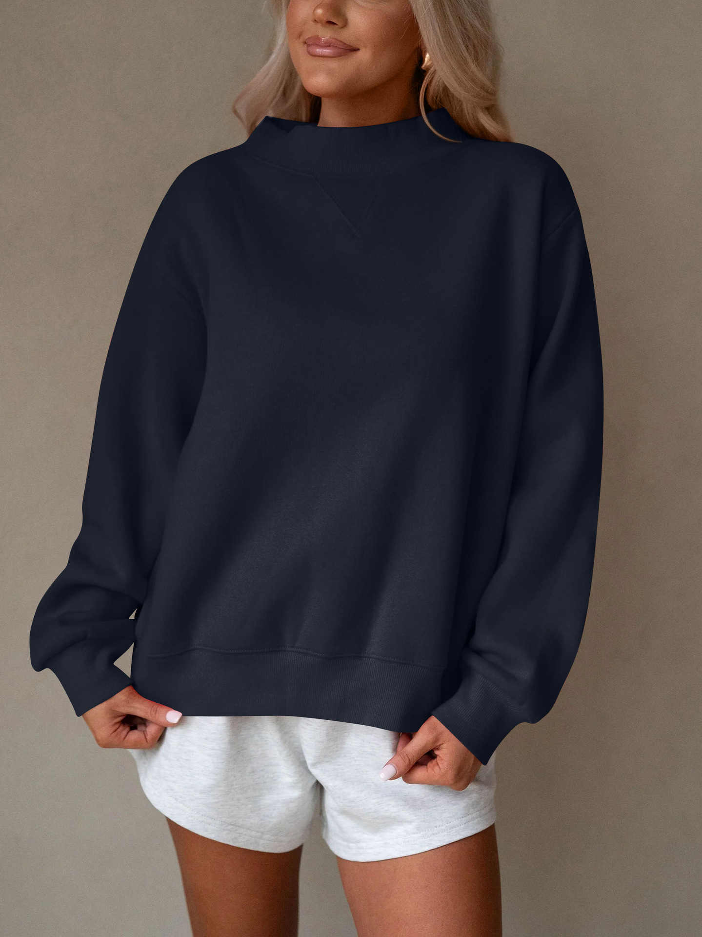 Fleece Mock Neck Pullover Sweatshirt（Buy 2 Free Shipping)