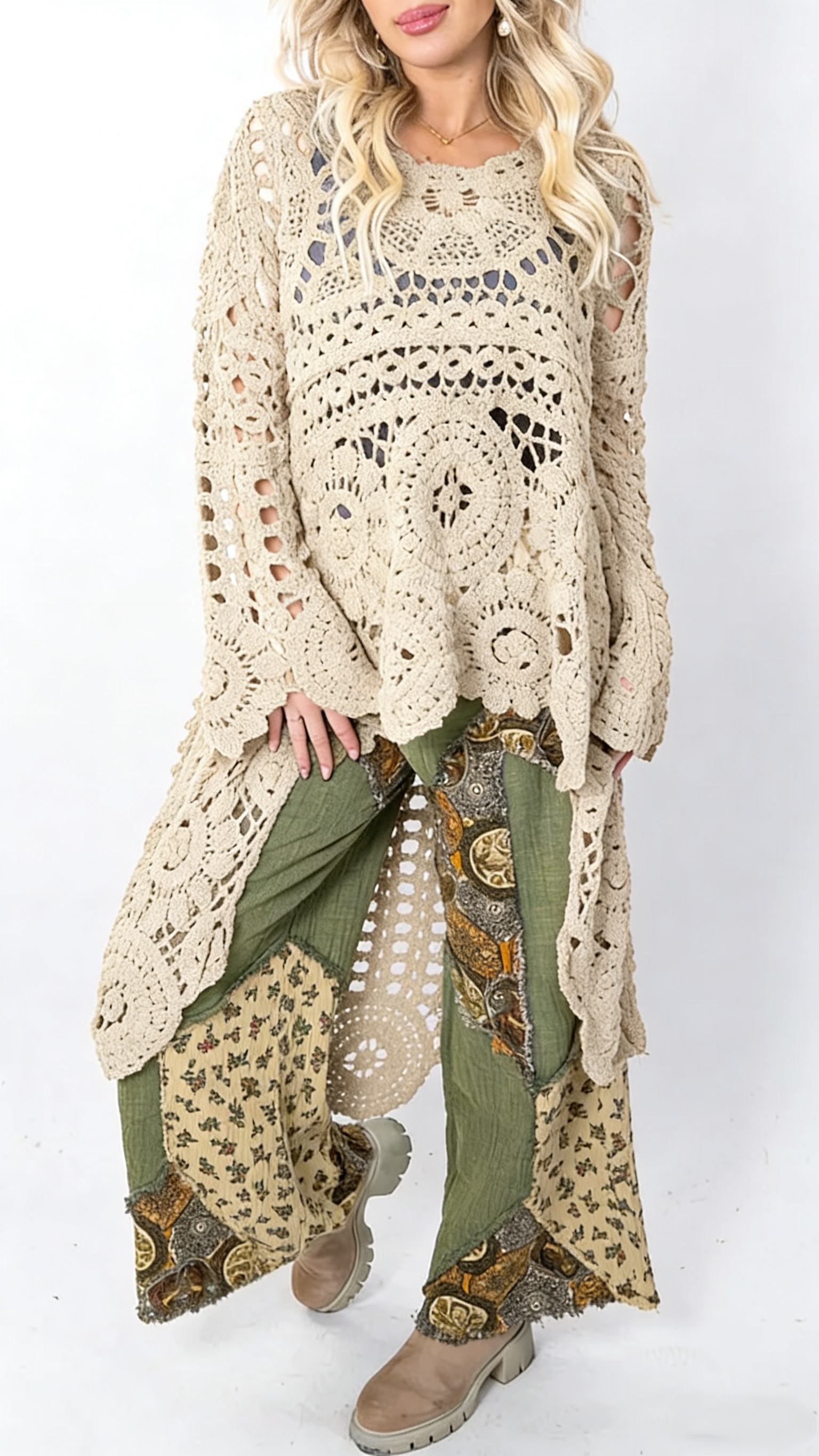 Women Round Neck Hollow Out Casual Long Top(Buy 2 Free Shipping)