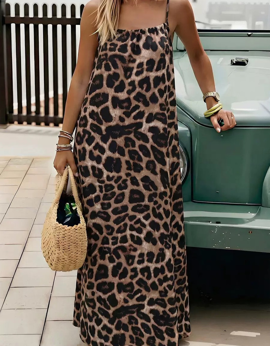 2026 New Women's Leopard and Striped Backless Maxi Dress （Buy 2 Free Shipping）
