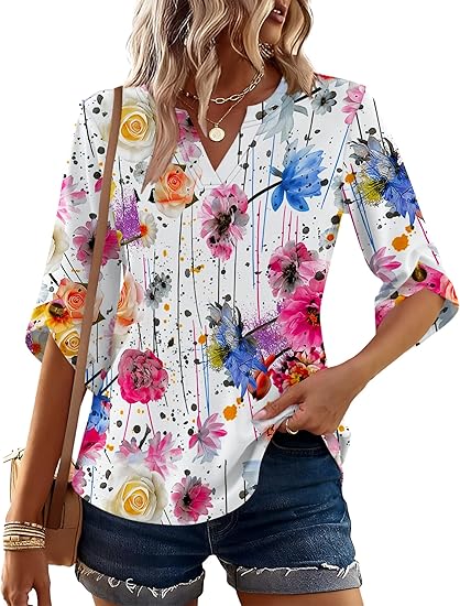 Womens 3/4 Length Sleeve Tunic Tops (Buy 2 Free Shipping)