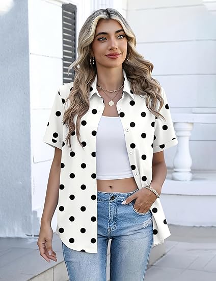 2026 Women V Neck  Short Sleeve Button Down Shirts (Buy 2 Free Shipping)