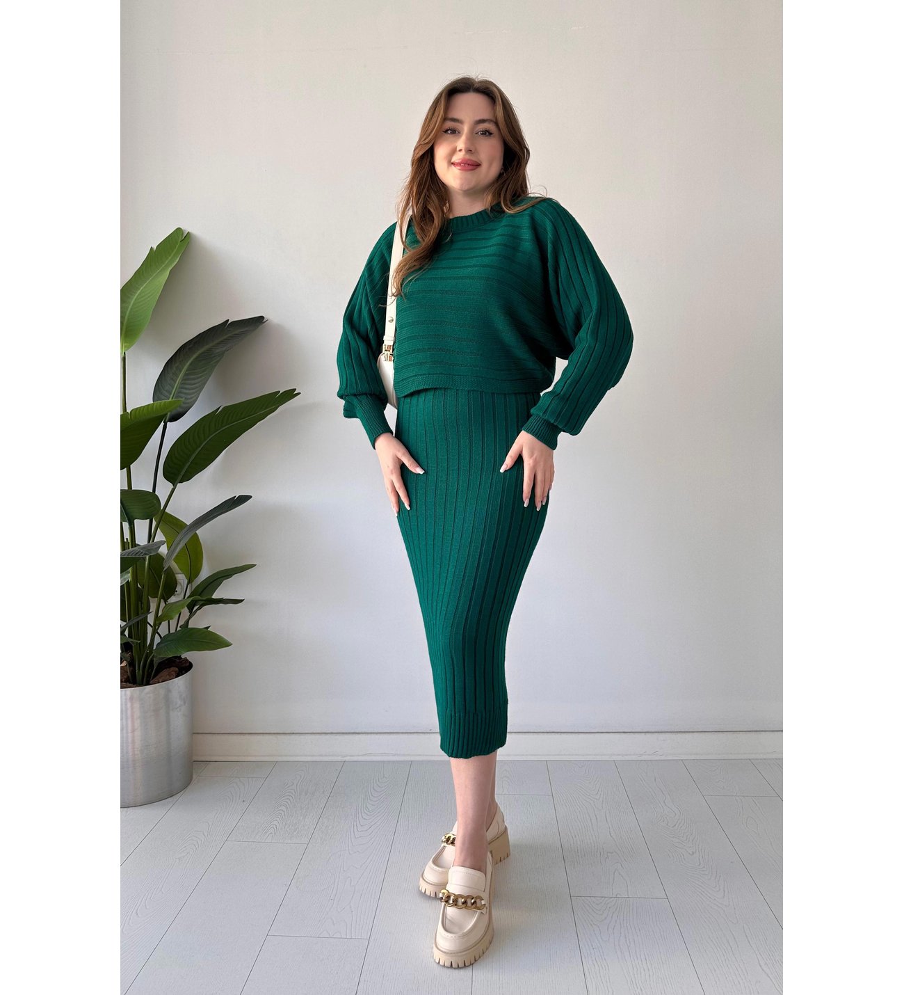 Crop Knit Dress Emerald(Buy 2 Free Shipping)