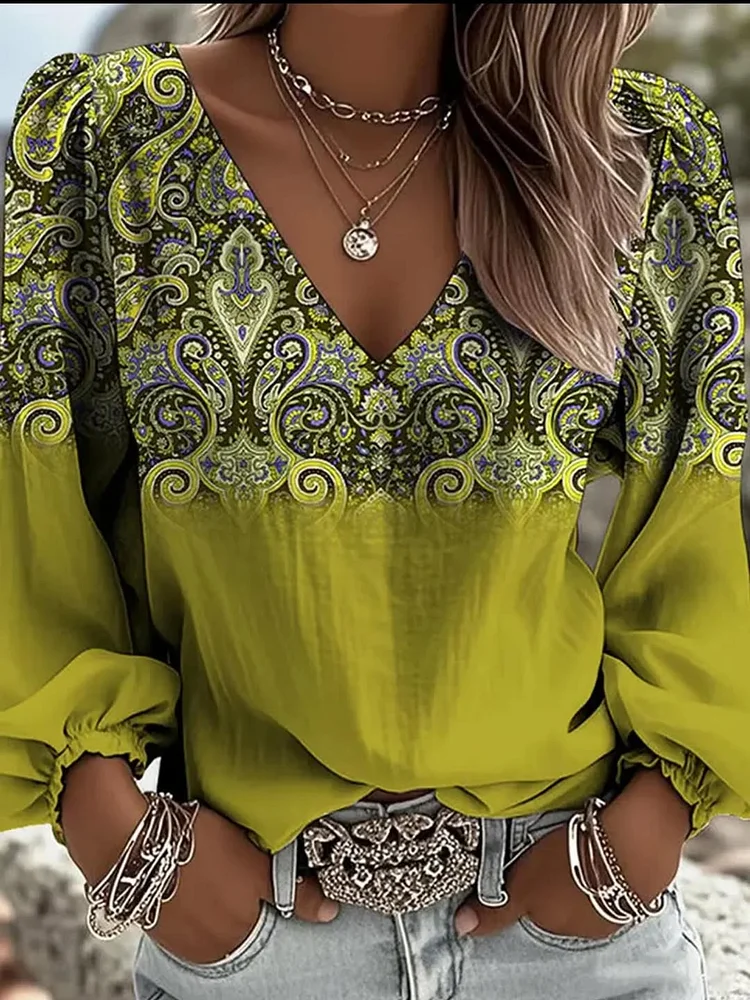 Women's Floral Paisley Pattern Fashion Casual Blouse