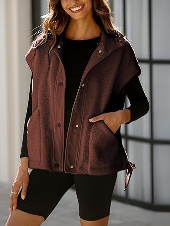 Women's Button Paneled Teddy Fleece Vest Jacket (Buy 2 Free Shipping)