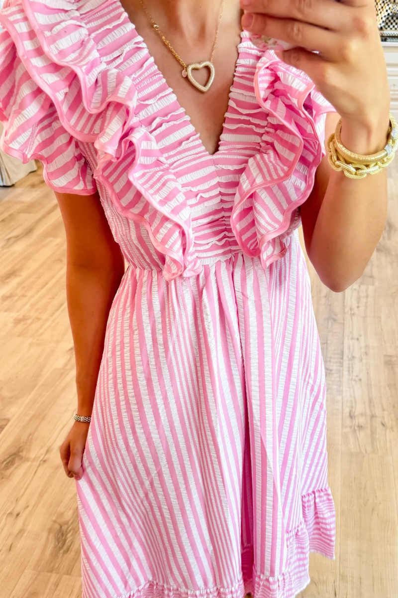 Striped Ruffle Maxi Dress （Buy 2 Free Shipping)