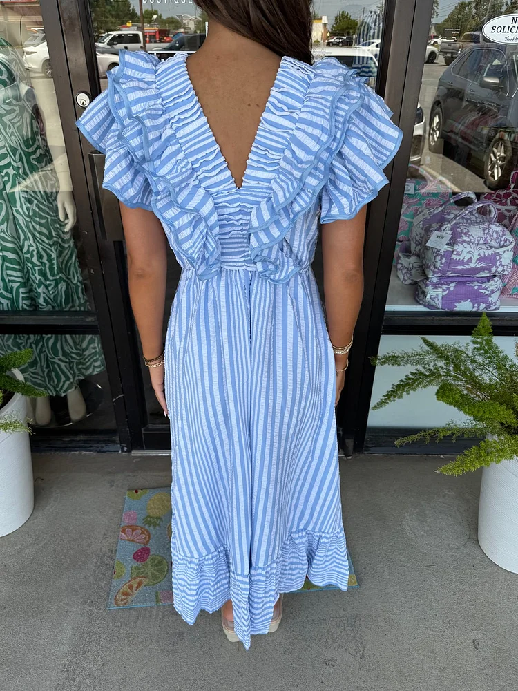 Striped Ruffle Maxi Dress （Buy 2 Free Shipping)