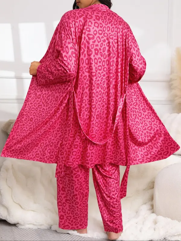 Plus Size Women's Leopard Print Pajama Set