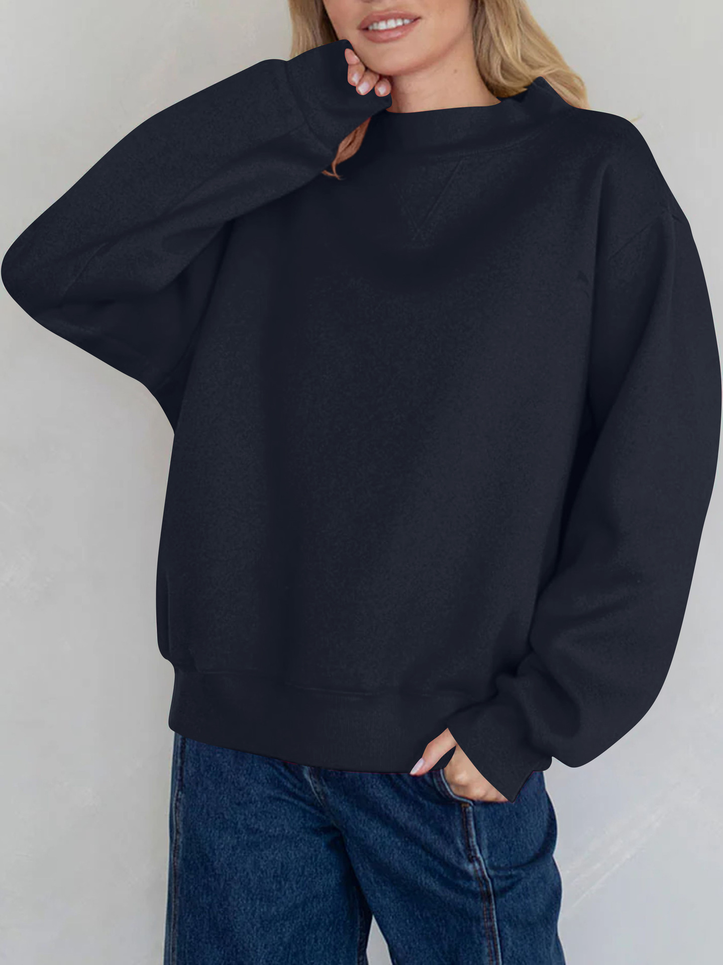 Fleece Mock Neck Pullover Sweatshirt（Buy 2 Free Shipping)