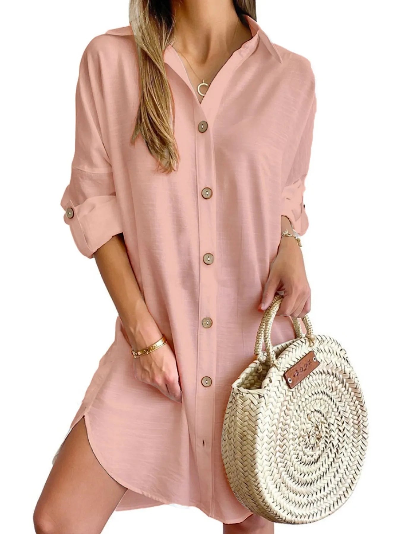Button Down Long Sleeve Shirt Dress (Buy 2 Free Shipping)