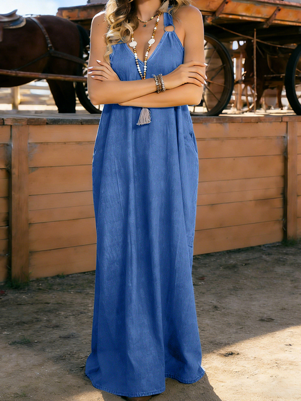 Women's Oversized Retro Denim Maxi Dress (Buy 2 Free Shipping)