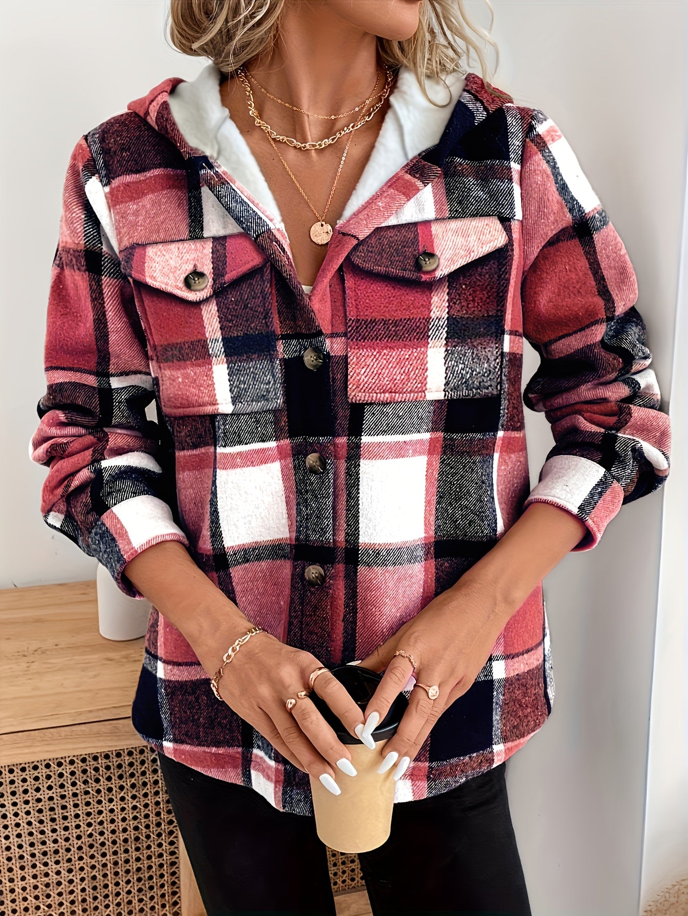 Women's Flannel Plaid Fleece Hooded Jacket (Buy 2 Free Shipping)