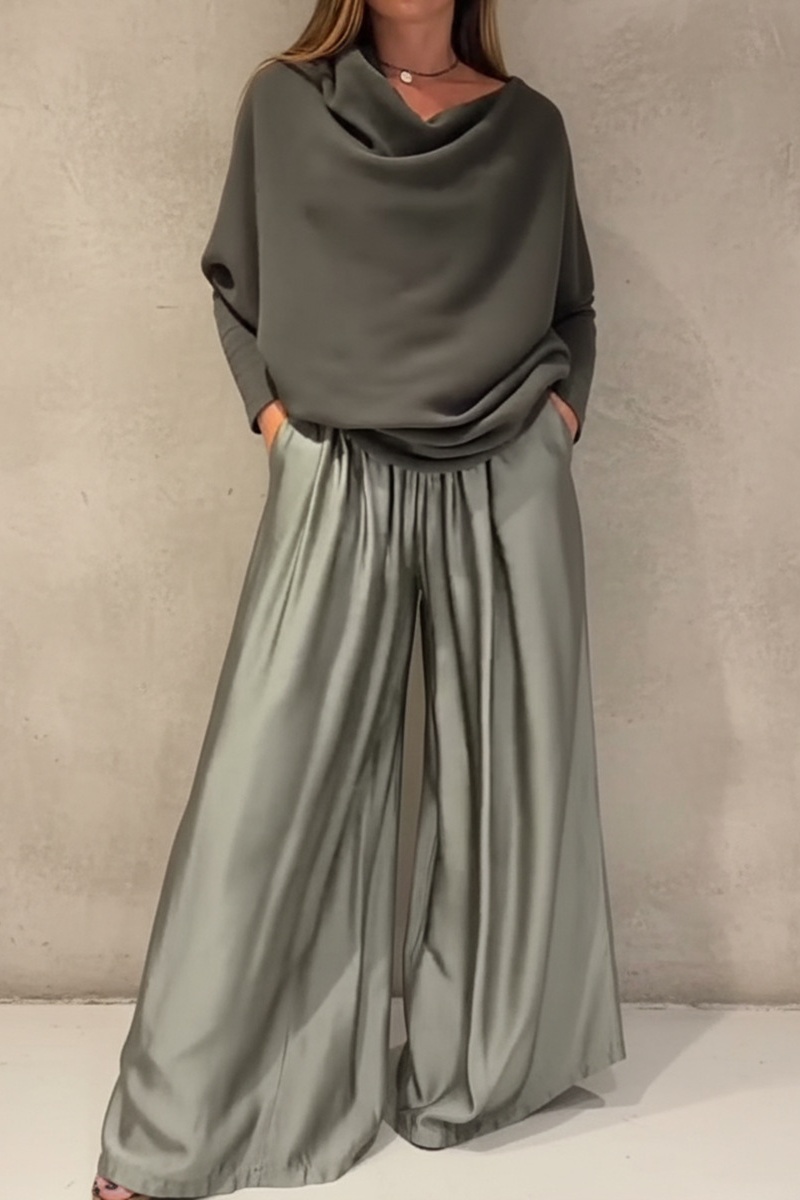 Elegant Off-Shoulder Top And Satin Wide-Leg Pants Two-Piece Set （Buy 2 Free Shiping)