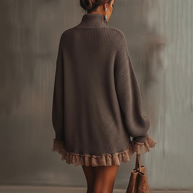 Women's Autumn And Winter Western Retro Faux Sweater Fabric Loose Casual Stand Collar Dress