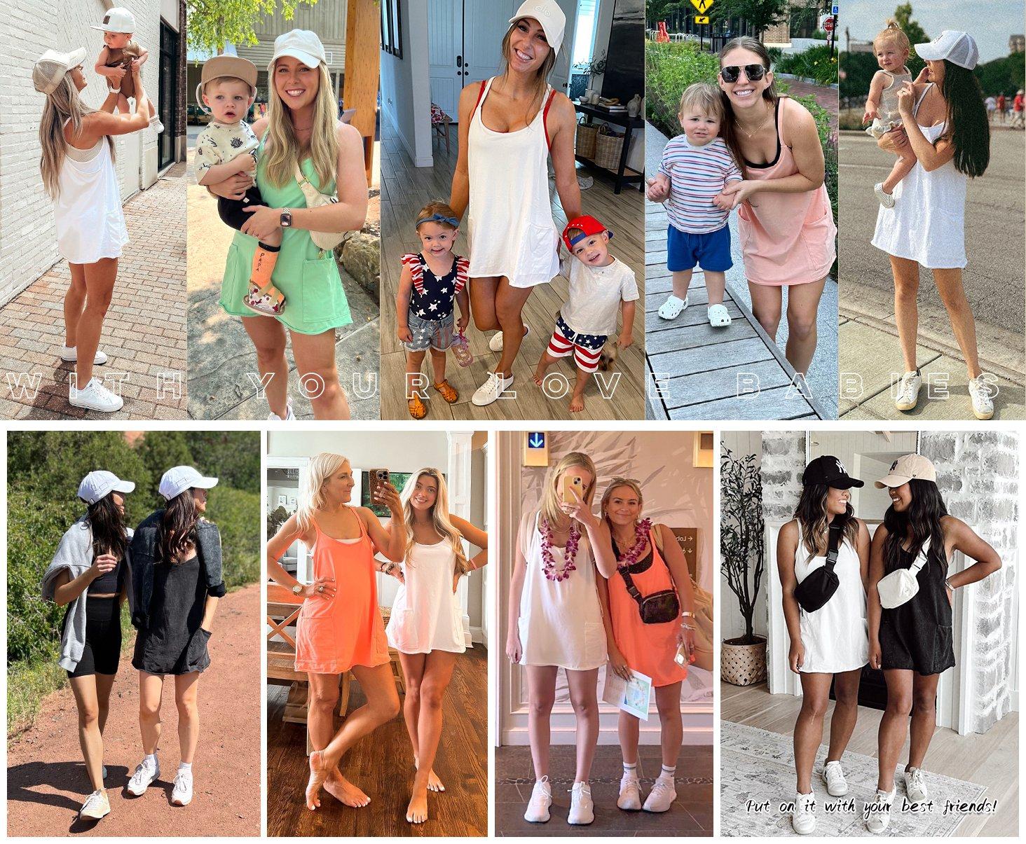 Tanming Women's Athletic Sleeveless Mini Dress with Built-in Shorts Summer V Neck Spaghetti Strap Short Spring Tennis Dress with Pockets
