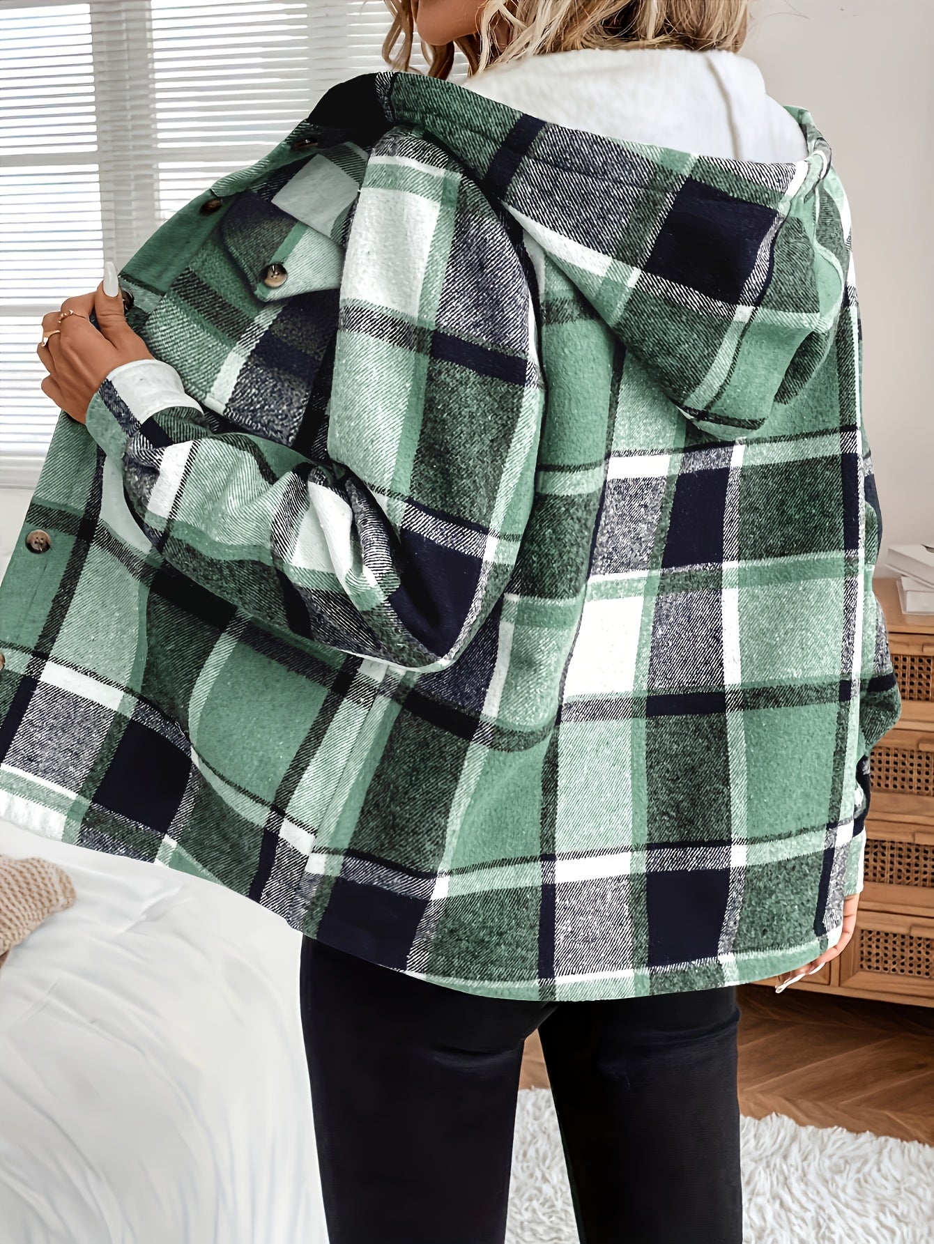 Women's Flannel Plaid Fleece Hooded Jacket (Buy 2 Free Shipping)