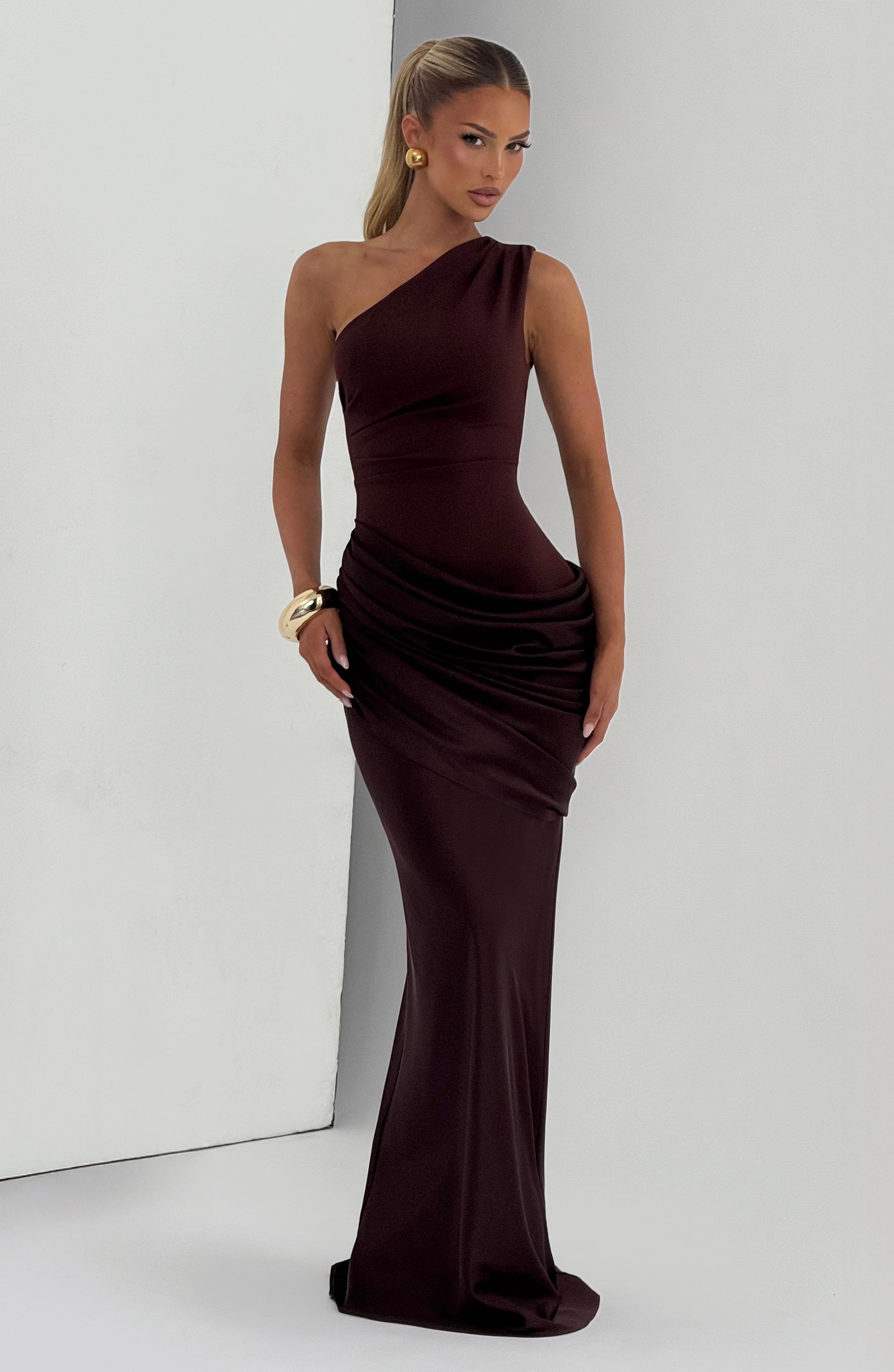 One-shoulder pleated long Maxi Dress（Buy 2 Free Shipping)