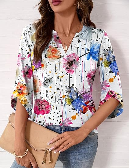 Womens 3/4 Length Sleeve Tunic Tops (Buy 2 Free Shipping)