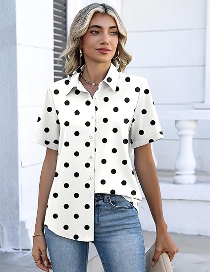 2026 Women V Neck  Short Sleeve Button Down Shirts (Buy 2 Free Shipping)