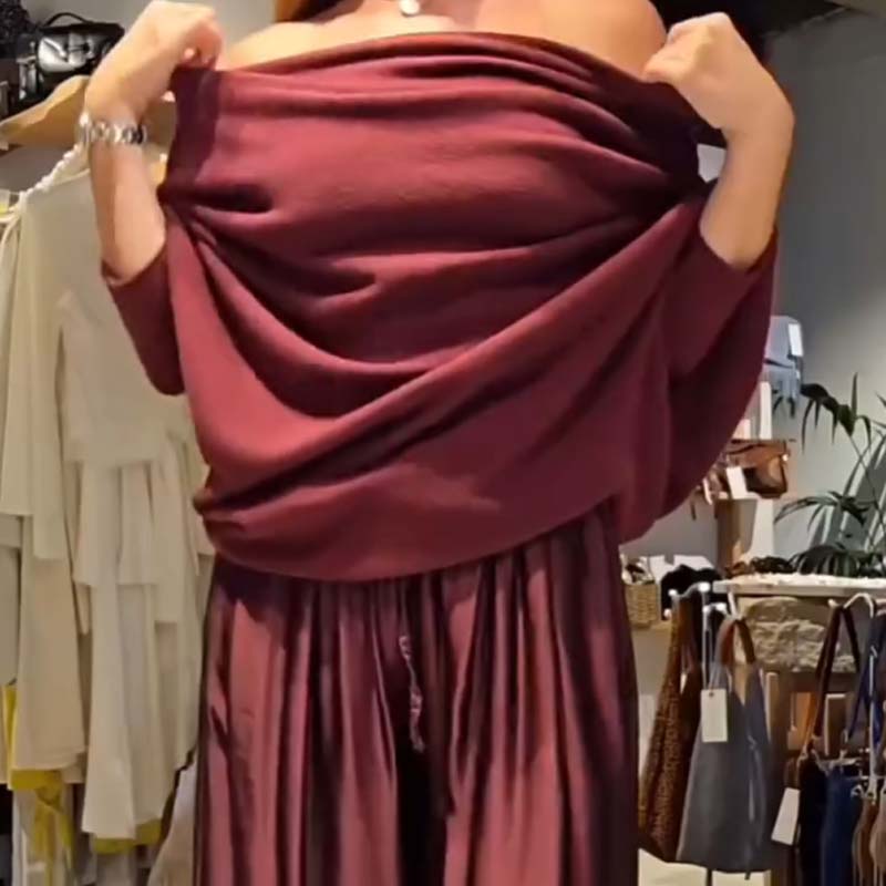 Elegant Off-Shoulder Top And Satin Wide-Leg Pants Two-Piece Set （Buy 2 Free Shiping)