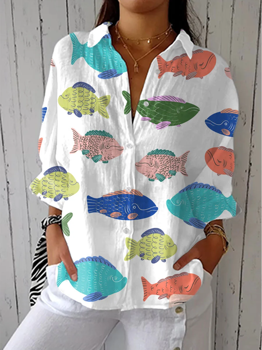 Women's Vintage Abstract Floral Art Print Linen V-Neck Shirt（Buy 2 Free Shipping)