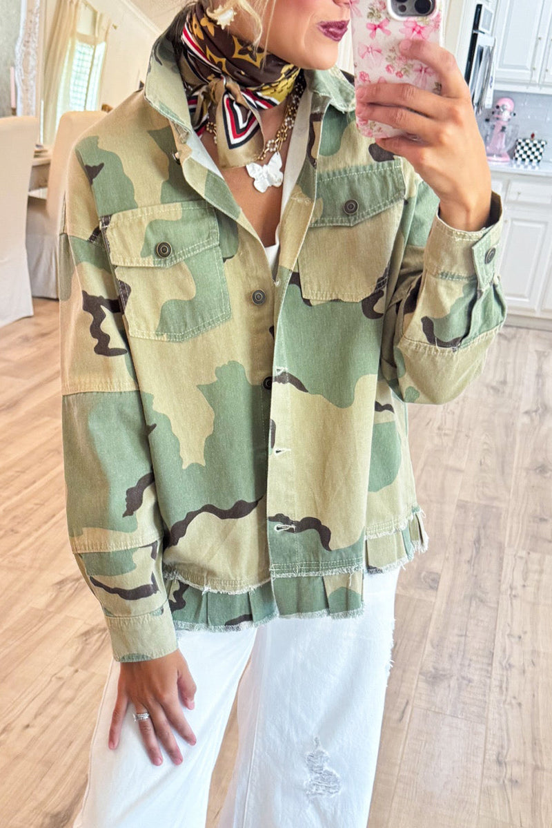 Camo Peace Patch Denim Jacket(buy 2 Free Shipping）