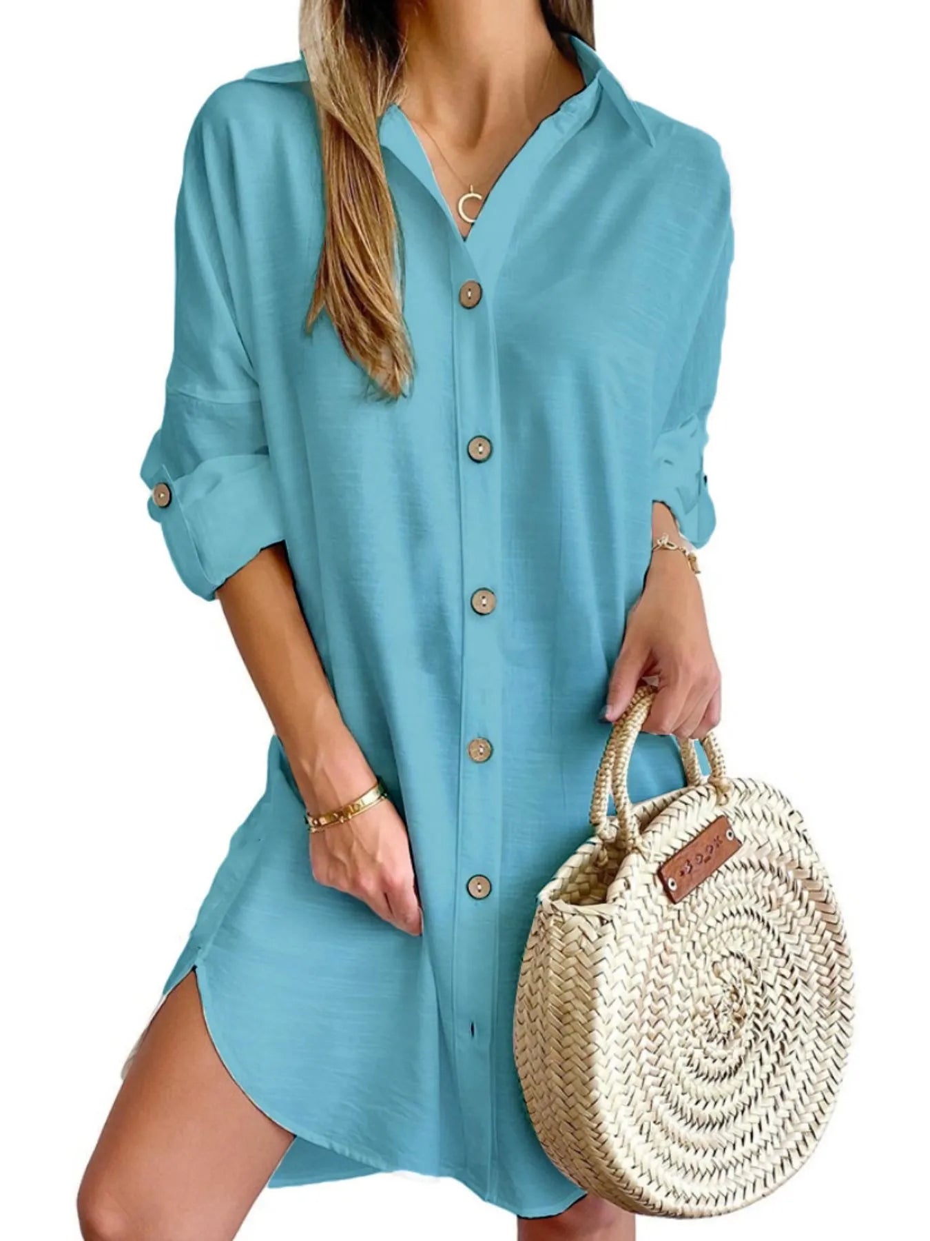 Button Down Long Sleeve Shirt Dress (Buy 2 Free Shipping)