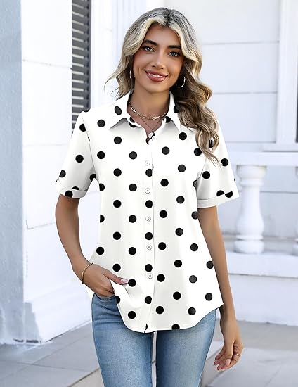 2026 Women V Neck  Short Sleeve Button Down Shirts (Buy 2 Free Shipping)