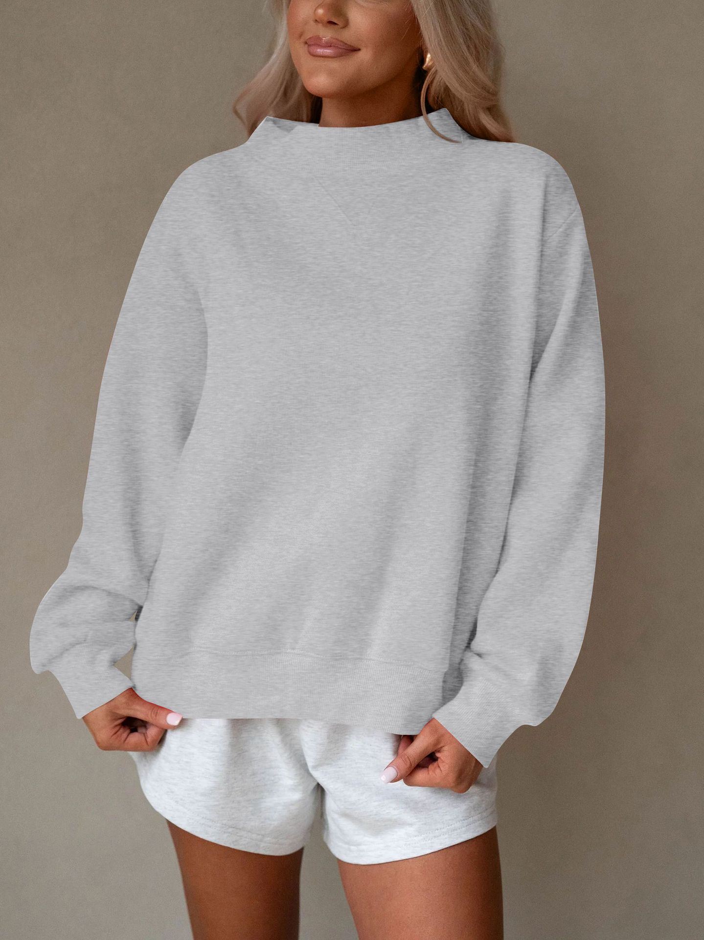 Fleece Mock Neck Pullover Sweatshirt（Buy 2 Free Shipping)