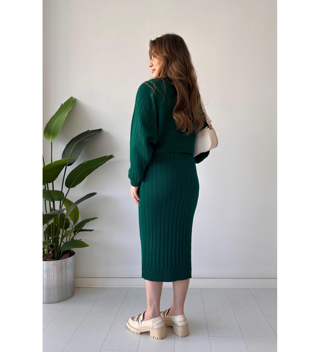Crop Knit Dress Emerald(Buy 2 Free Shipping)