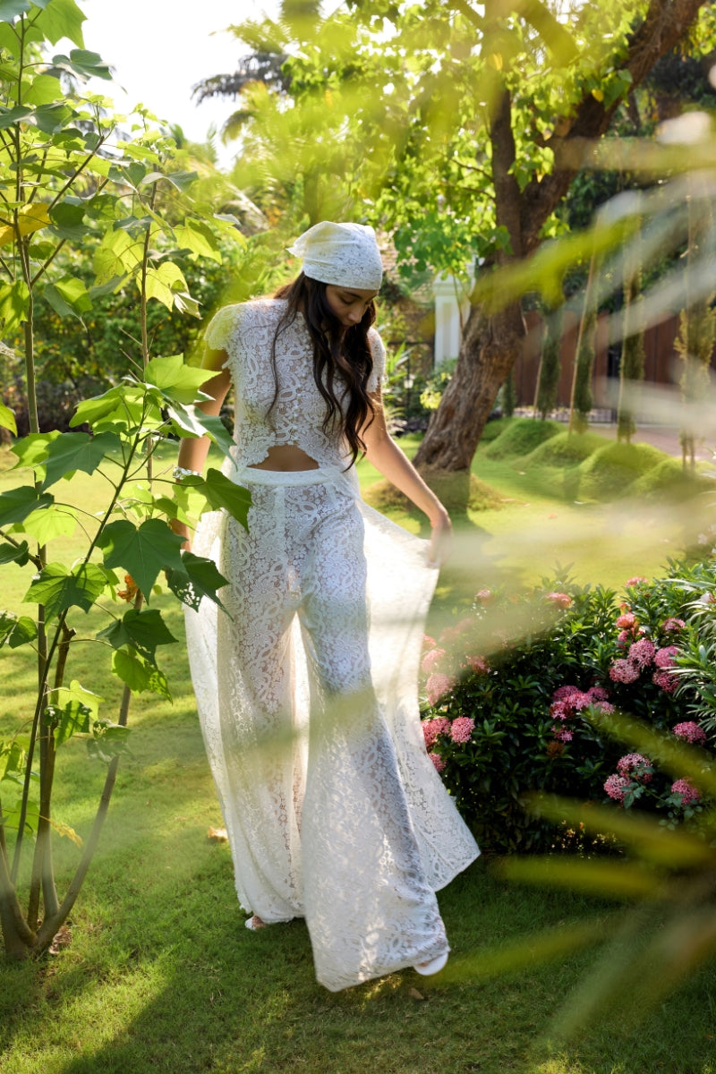 Women's Solid-Color Lace Dress and Pants Set