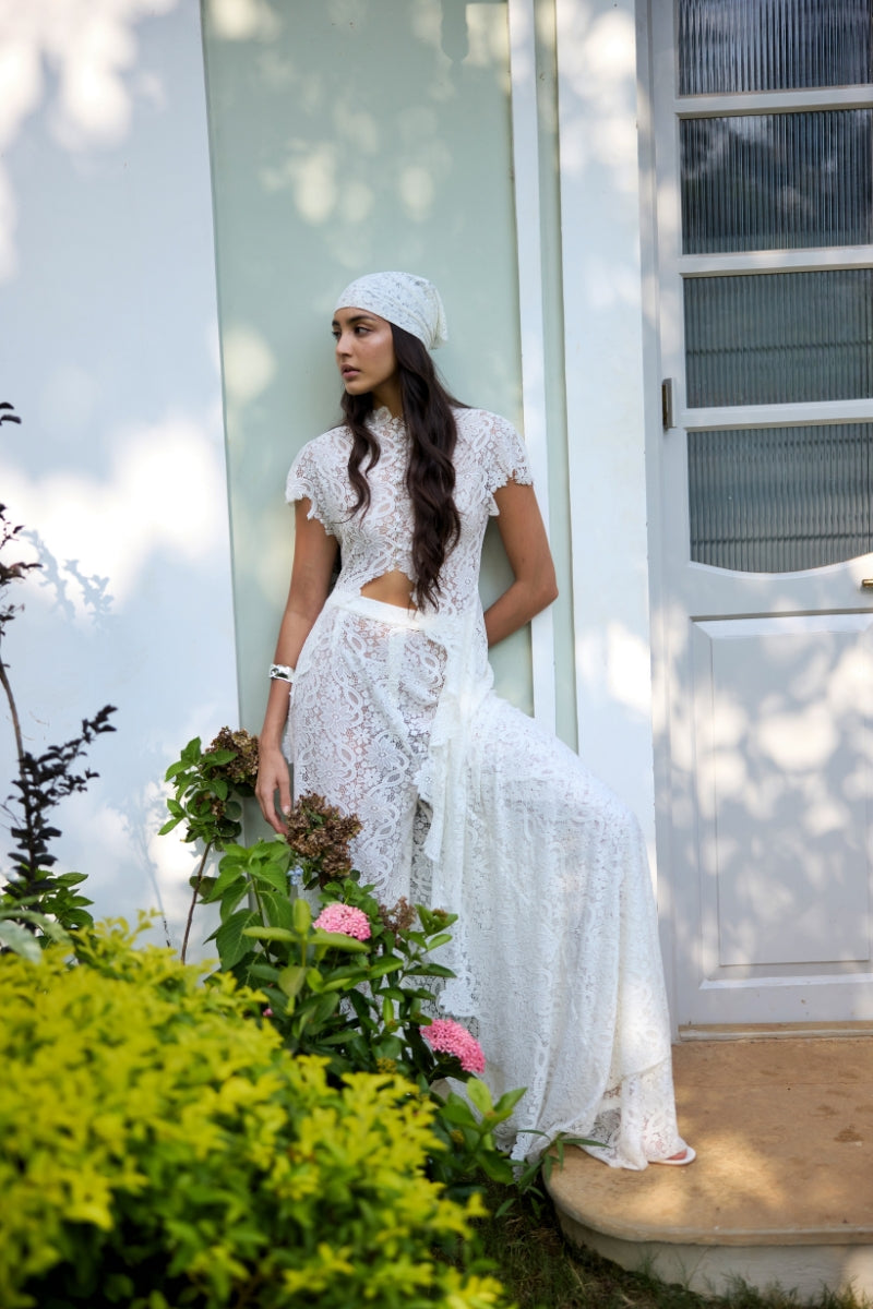 Women's Solid-Color Lace Dress and Pants Set