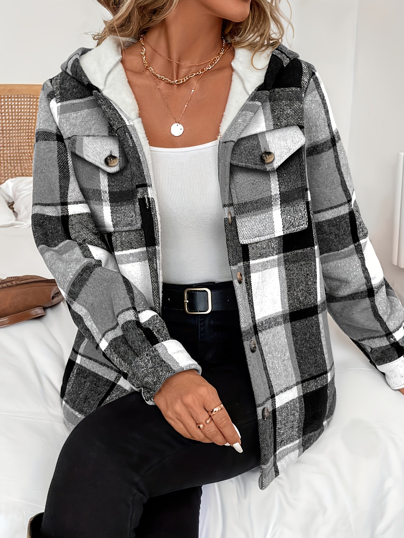 Women's Flannel Plaid Fleece Hooded Jacket (Buy 2 Free Shipping)