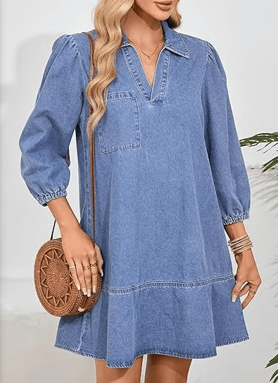 V-Neck Denim Dress — Where Comfort Meets Classic Style(Buy 2 Free Shipping)