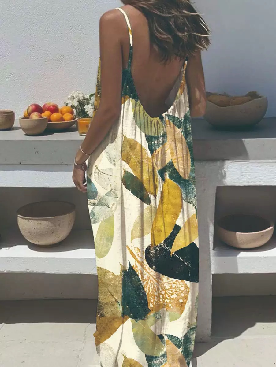 2026 New Women's Leopard and Striped Backless Maxi Dress （Buy 2 Free Shipping）