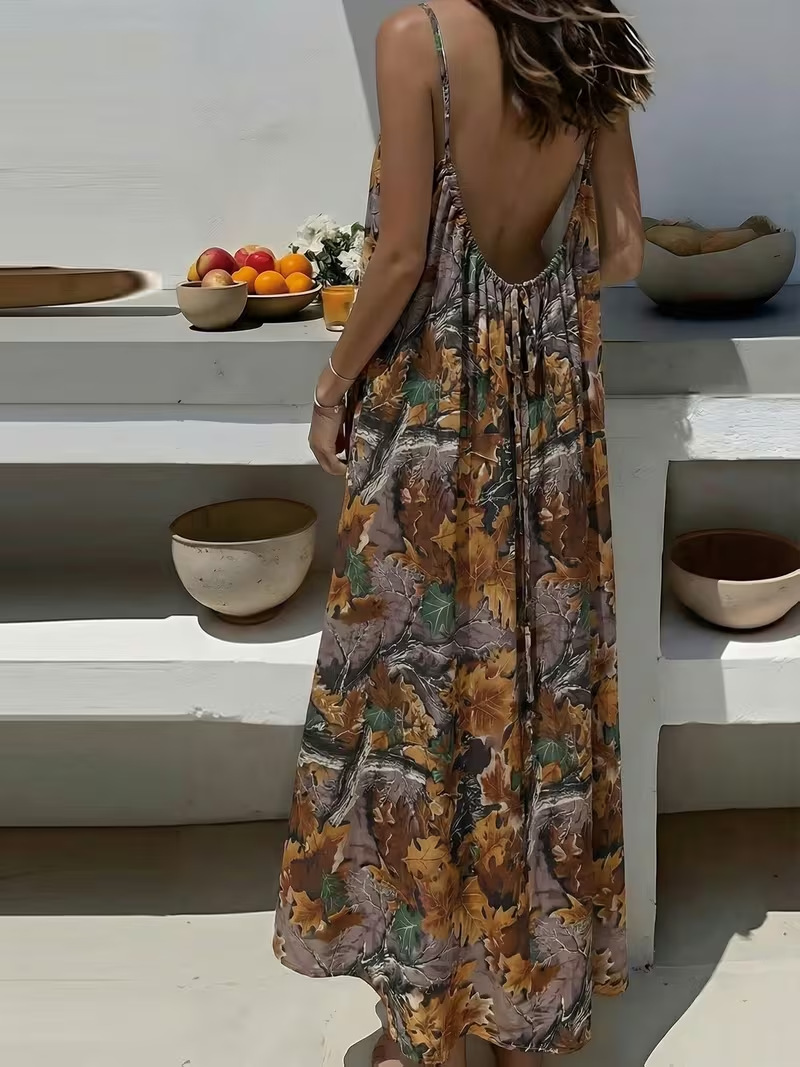 2026 New Women's Leopard and Striped Backless Maxi Dress （Buy 2 Free Shipping）