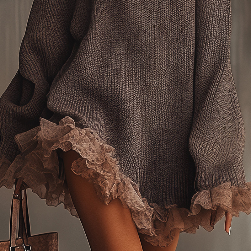 Women's Autumn And Winter Western Retro Faux Sweater Fabric Loose Casual Stand Collar Dress