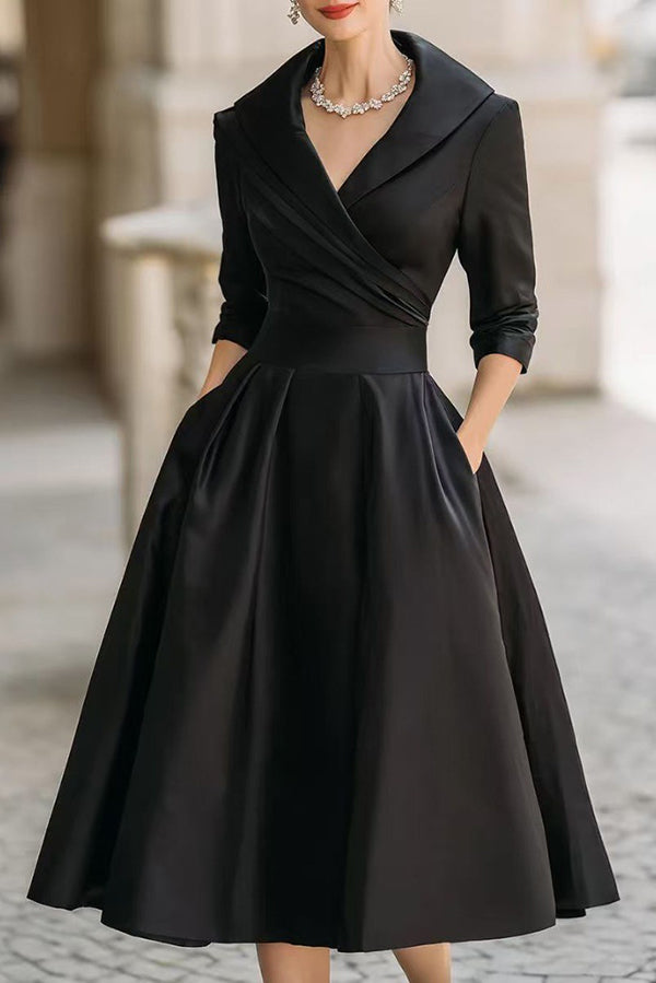 Solid Color Elegant Long Sleeve Waist Pocket Midi Dress(Buy 2 Free Shipping)