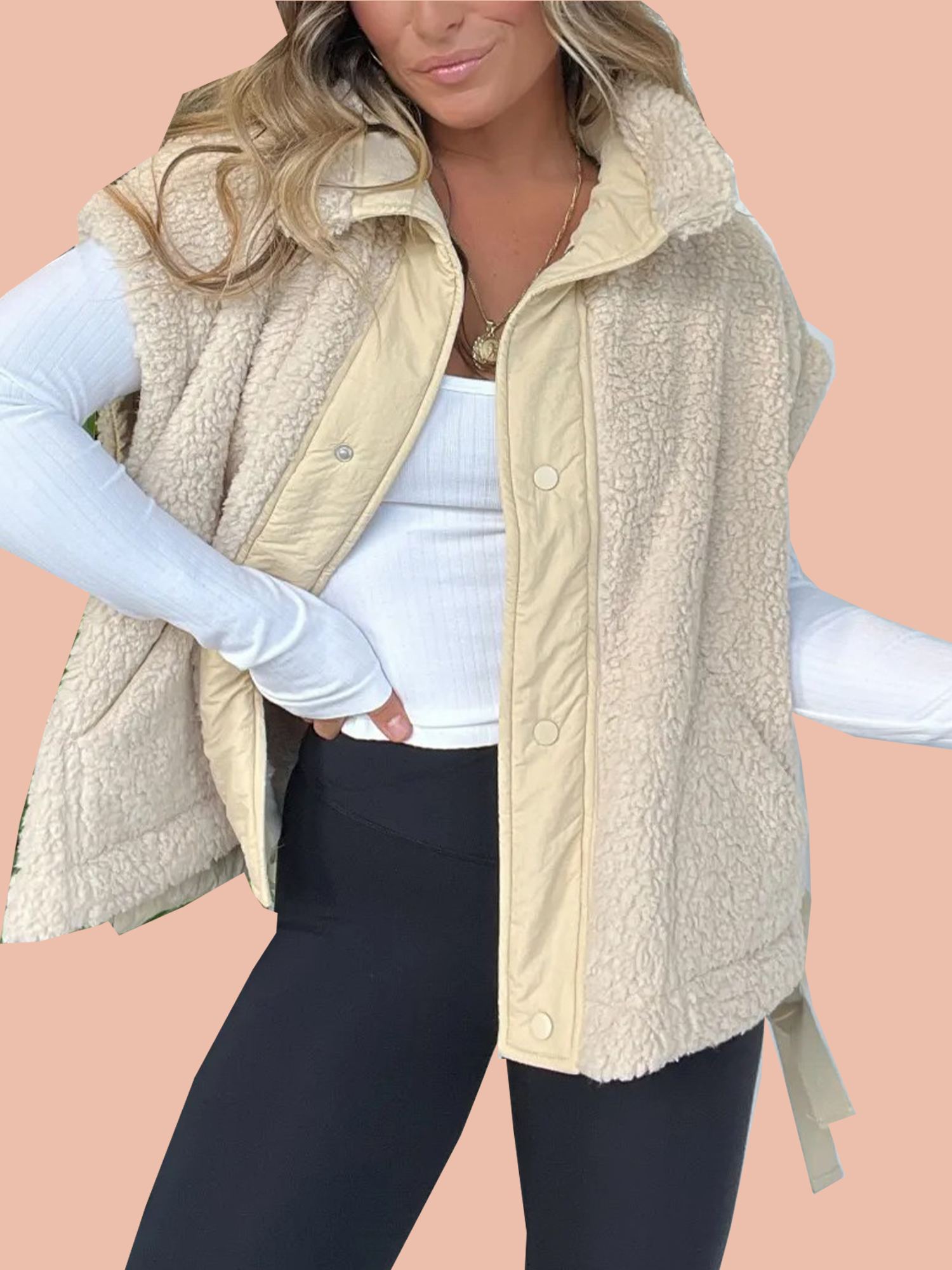 Women's Button Paneled Teddy Fleece Vest Jacket (Buy 2 Free Shipping)