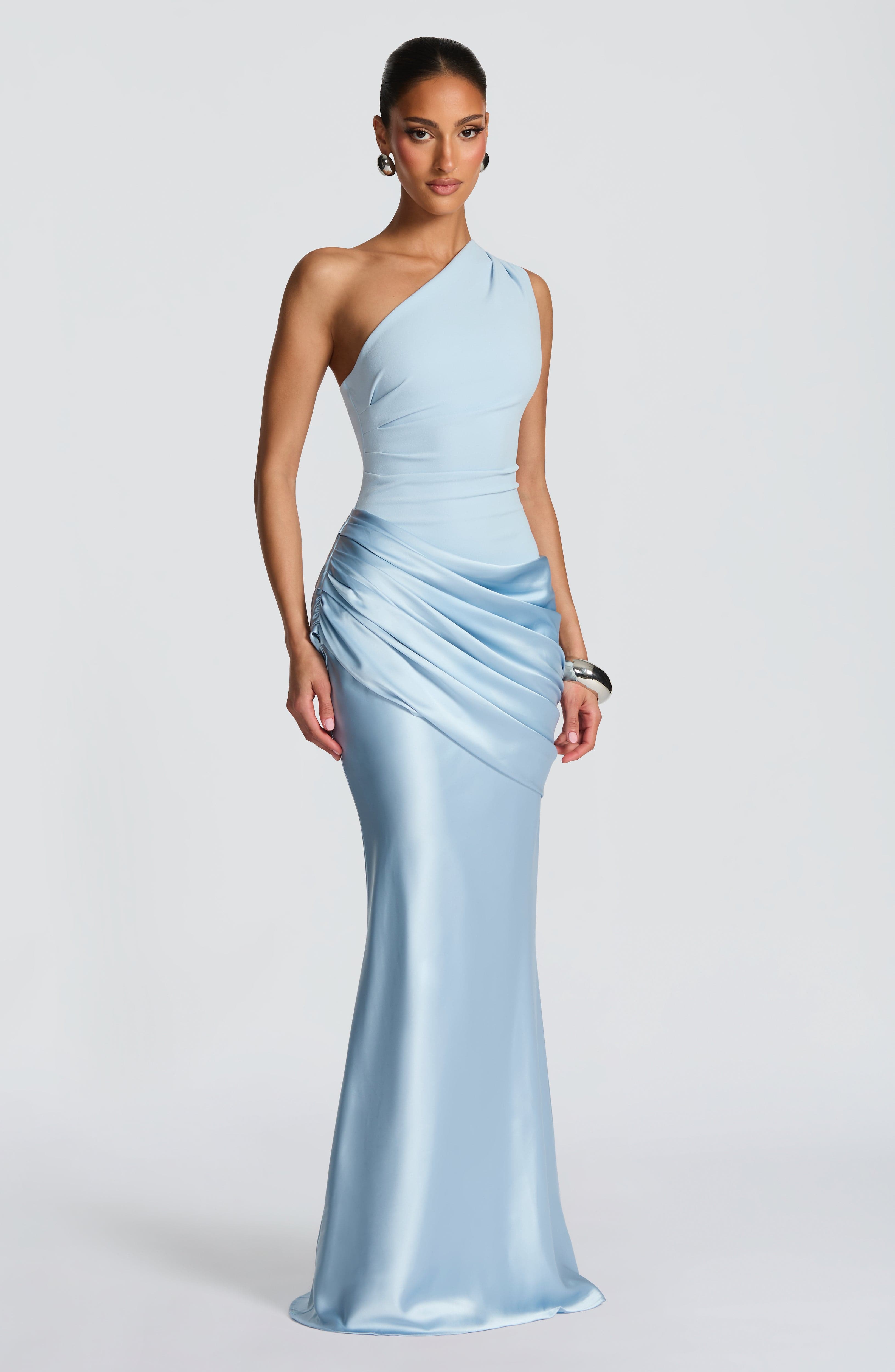 One-shoulder pleated long Maxi Dress（Buy 2 Free Shipping)