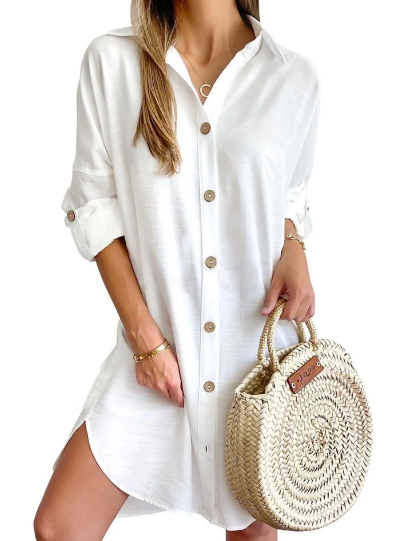 Button Down Long Sleeve Shirt Dress (Buy 2 Free Shipping)