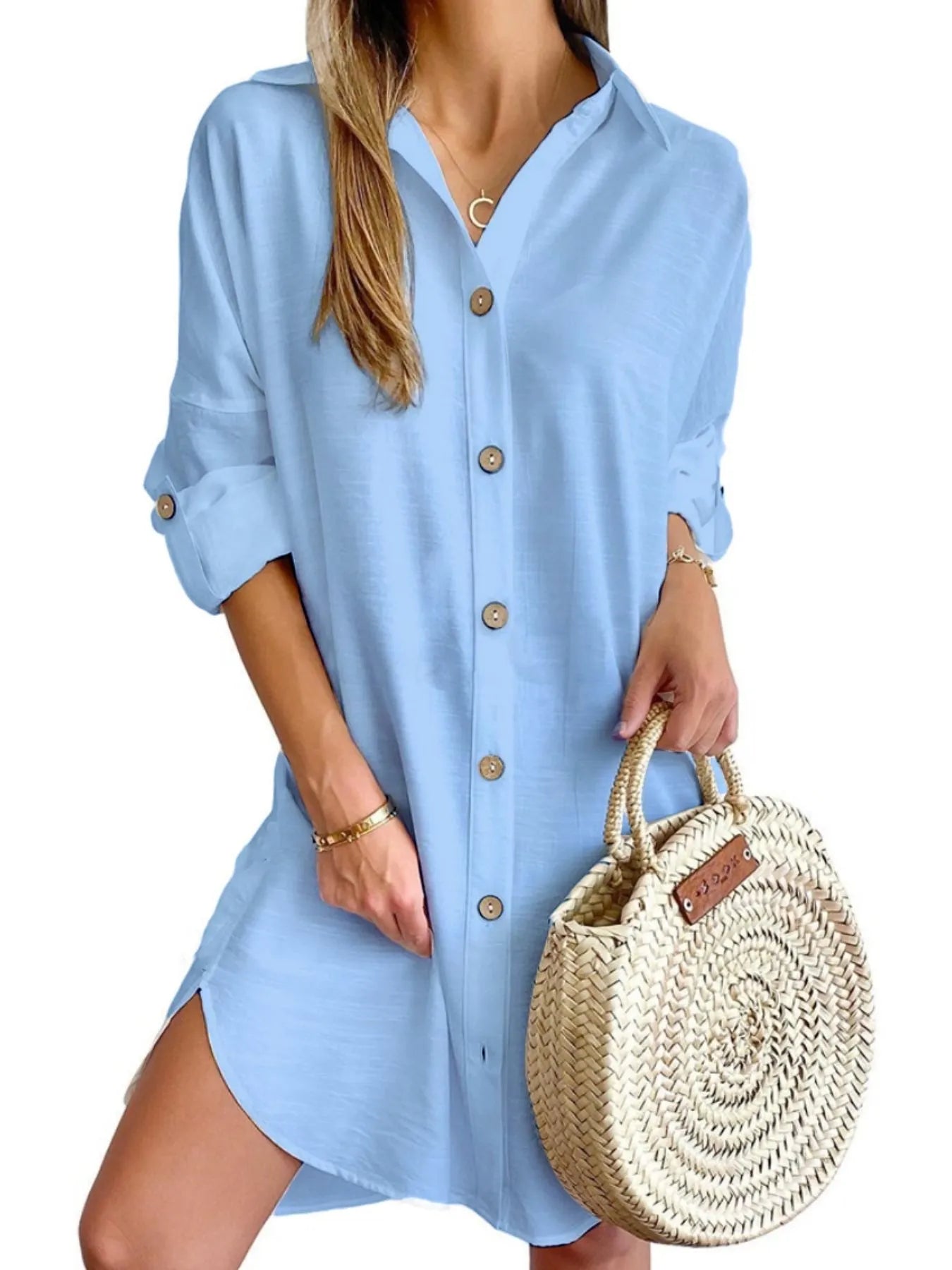 Button Down Long Sleeve Shirt Dress (Buy 2 Free Shipping)