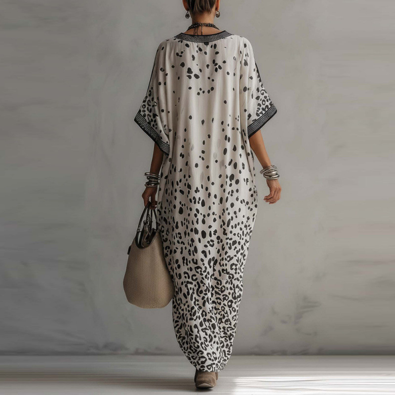 Flowy And Loose Leopard Print Mid Sleeve Dress (Buy 2 Free Shipping)