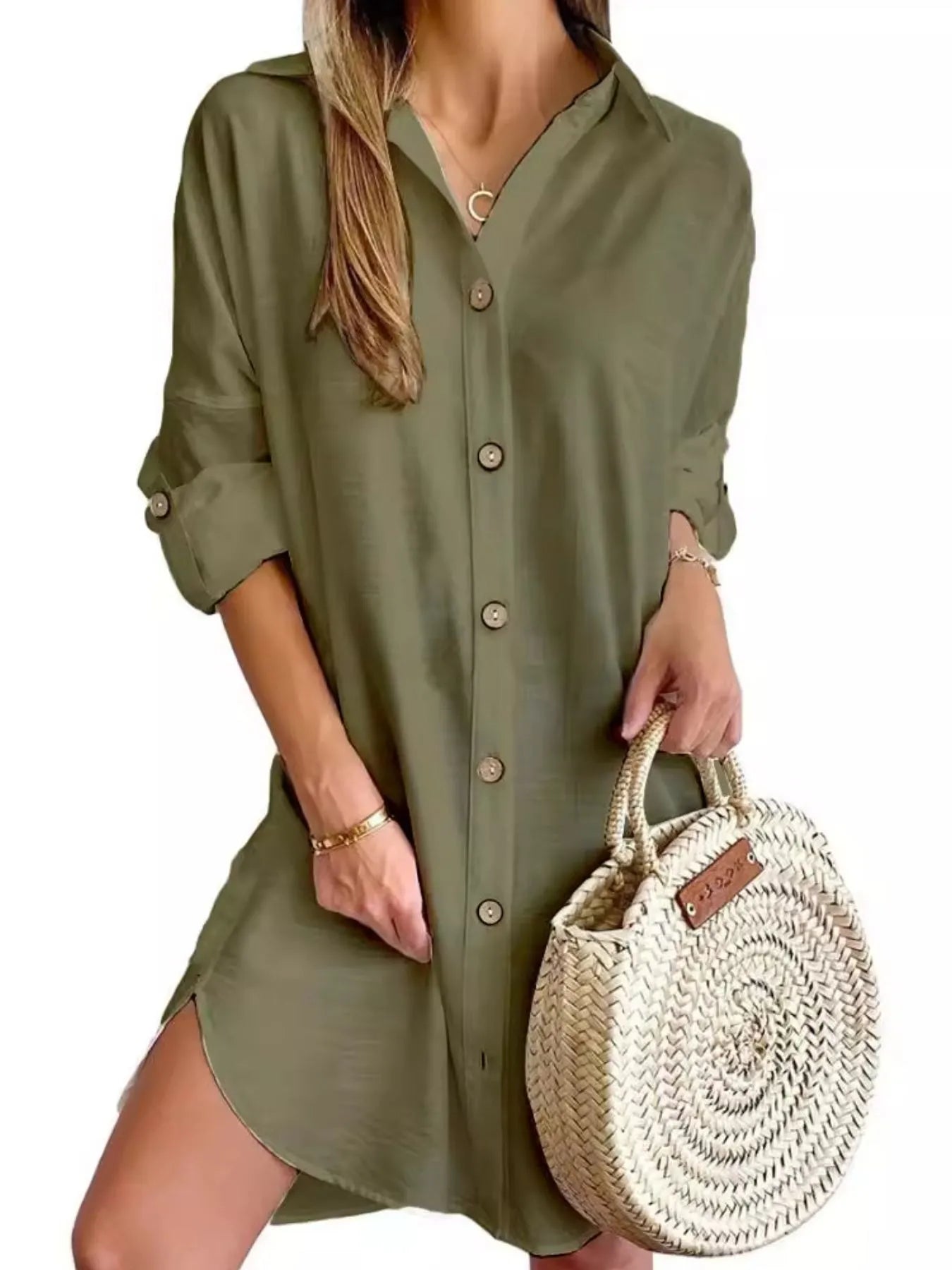 Button Down Long Sleeve Shirt Dress (Buy 2 Free Shipping)